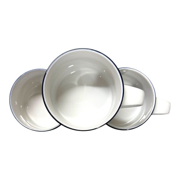 Set Of 3 Dansk Japan Blue Lined & White Ceramic Coffee Mugs Restaurant Ware - Picture 2 of 9